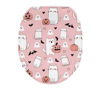 COEQINE Fundas de asiento de inodoro rosas para mujer, decoración del hogar, gato fantasma, accesorios de baño, cubierta de tapa de inodoro, cubierta de repuesto de felpa suave, absorbente, ajuste más