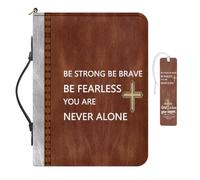 COEQINE Fundas de cuero para la Biblia para hombre, color marrón y blanco, Be Strong Be Brave Be Fearless Your are Never Alone, funda de Biblia impresa para viajes de hombre, funda protectora para