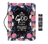 COEQINE Fundas para Biblia rosa para mujer, funda de cuero con asas, con texto en inglés "With God All Things are Possible", protector de libros para amantes de los libros, tamaño grande