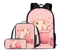 COEQINE Juego de 3 mochilas para niños incluidas, bolsa de almuerzo, estuche para lápices, mochila escolar, mochila casual, mochila de viaje al aire libre, Leche de cobaya, Talla única