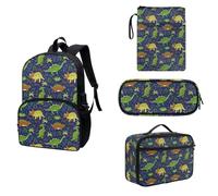 COEQINE Juego de 4 bolsas para libros para estudiantes de 8 a 12 estudiantes, botellas de agua aislantes, lonchera, para adolescentes, escuela secundaria, estuche para lápices, Lindo dinosaurio