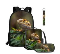 COEQINE Juego de 4 mochilas para niños pequeños con fiambrera, bolsas escolares de lobo para niños preescolares, llavero portátil para bolígrafos, mochila de día, Lizard Green Jungle Foliage, M