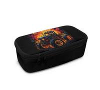 COEQINE Juego de estuches de escuela secundaria para adolescentes con estampado de camión de llamas con asas, bolsa para bolígrafos de oficina con suministros para edades de 8 a 12 años