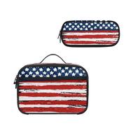 COEQINE Juego de lonchera con bandera estadounidense, bolsa térmica para la escuela, portátil, preescolar, estuche para lápices del 4 de julio, caja grande para niños de 6 a 8 años