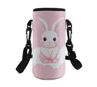 COEQINE Kawaii Bunny - Portabotellas de agua de neopreno aislado con patrón de dibujos animados rosa, correa de hombro ajustable para hombres, mujeres y niños, senderismo, bolsa bandolera