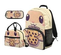 COEQINE Kawaii - Mochila escolar 3 en 1 para niñas de 6 a 8, 8 a 10 años, con lonchera 3 en 1, mochila para laptop de primer grado, Boba Cute