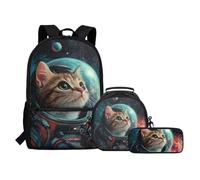 COEQINE KidsBackpack - Juego de mochila para niñas de 4 a 6 años, caja de lápices grande para niños, bolsa grande para la escuela preescolar, regalos de regreso a clases, Gato astronauta de dibujos