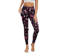 COEQINE Leggings rosas para mujer, tallas extragrandes, XS-3XL, leggings de yoga para mujer, elásticos, entrenamiento, sin costuras, leggings de yoga, Cinta rosa y corazón de esperanza negra, L