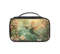 COEQINE Lindas bolsas de maquillaje con estampado animal para mujer, bolsas de cosméticos grandes de viaje con compartimento, Colibrí verde floral, Neceser