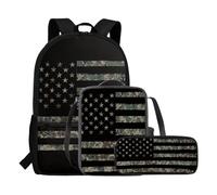 COEQINE Mochila de 3 piezas para niños con fiambrera, bolsa de libros de gran capacidad para la escuela universitaria de 6, 8, 10, 12, 14, regalos de regreso a clases, Bandera de Estados Unidos