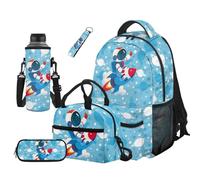 COEQINE Mochila deportiva para niños de 8 a 12 años, mochila escolar para niños con soporte para botella de agua, estuches para lápices y llavero para la escuela secundaria, Rocket Blue Space Star