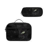 COEQINE Mochila escolar de 2 piezas para adolescentes y niñas de 6 a 12 años, bolsa grande con lonchera aislante, estuche grande para la universidad, Black Cool Cats