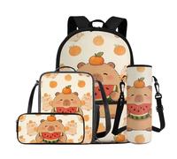 COEQINE Mochila escolar para niñas, mochila de primaria para niños con lonchera y estuche, juego de 4 para adolescentes y laptop, Té Boba morado pastel de gato lindo, M, Casual