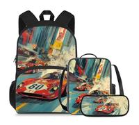 COEQINE Mochila escolar para niños de 4 a 6, 6 a 8, 8 a 10 años, para el jardín de infantes, 3 unidades, Red Race Cars