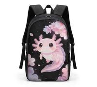 COEQINE Mochila escolar para niños y niñas, con correas ajustables para el hombro, mochila para laptop para niños y adultos, viajes, escuela, biblioteca, escalada al aire libre, Axolotl Black Pink