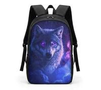 COEQINE Mochila escolar para niños y niñas, con correas ajustables para el hombro, mochila para laptop para niños y adultos, viajes, escuela, biblioteca, escalada al aire libre, Lobo morado galaxia, M