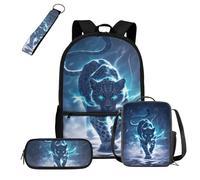 COEQINE Mochila negra para niños de 5 a 10 años con fiambrera, 4 bolsas escolares con llavero portátil, estuche para lápices, mochila para laptop, Blue Leopard Lightning Storm, M, Diseñador
