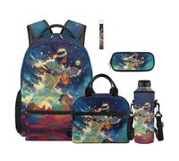 COEQINE Mochila para niños con lonchera para laptop, bolsa para libros para primaria, secundaria, botella de agua, estuche para bolígrafo, llavero, Tenis Red Cloud Mountain