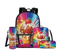 COEQINE Mochila para niños y niñas con juego de lonchera, 4 bolsas para libros con bolsa para lápices y funda para botella de agua, mochila escolar, Baloncesto Rainbow Lollipop Glaze, M, Diseñador