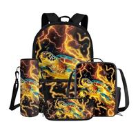 COEQINE Mochila para niños y niñas con juego de lonchera, 4 bolsas para libros con bolsa para lápices y funda para botella de agua, mochila escolar, Tortuga Black Golden Lightning, M, Diseñador