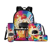 COEQINE Mochila para niños y niñas con juego de lonchera, 4 bolsas para libros con bolsa para lápices y funda para botella de agua, mochila escolar, Hockey Rainbow Berry Waffle, M, Diseñador
