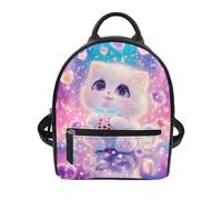 COEQINE Mochila pequeña para mujer, de piel sintética, de 9 pulgadas, con asa superior y bolsillo frontal con cremallera, ligera, con diseño de gato, galaxia, Boba, elegante, para ir de compras