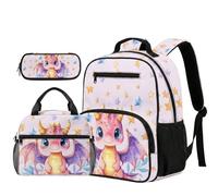 COEQINE Mochila preescolar de 3 piezas con lonchera para niños y niñas de 4-6-8-10, bolsa de aperitivos escolares con estuches grandes de viaje, 13.5 pulgadas, Lindas estrellas de dragón
