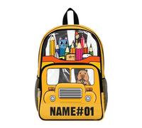 COEQINE Mochila transparente para niños, resistente, con dibujos animados, mochila escolar para niños, PVC, transparente, 43 x 36 x 18 cm, Nombre de la custodia del coche amarillo de Animal Bus on