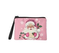 COEQINE Monedero pequeño para mujer, mini tarjetero, organizador de moda, casual, bolso de mano de viaje, Leopardo rosa de Papá Noel, Bolsa para monedas