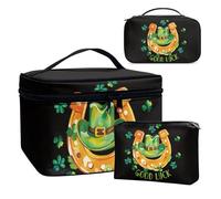 COEQINE Organizador de maquillaje de 3 piezas, estuche de almacenamiento de cosméticos, estuche de cuero impermeable para monedas de San Patricio, carnaval de San Patricio, arcoíris, bolsa de dinero,