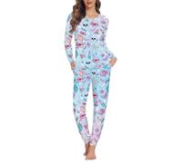 COEQINE Pijamas de Halloween para mujer, tallas extragrandes, XS-6XL, conjunto de pijama de manga larga para descansar y pantalones largos con bolsillo, Little Blue Witch Skull Kiss, S