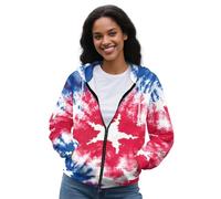 COEQINE Sudadera con capucha y cremallera para mujer, sudadera de manga larga con capucha, transpirable, abrigo de otoño, talla extra grande, XS-5XL, Estrellas rosadas y azules, L