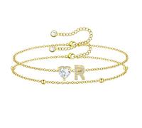 COEROW Pulseras chapadas en oro de 14 quilates con inicial de corazón para mujer, pulsera con inicial A-Z con circonita cúbica, regalos delicados de dama de honor, regalos de cumpleaños para mujeres