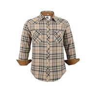 Coevals Club - Camisa de franela para hombre con manga larga para hombre con botones a presión de algodón con bolsillo de corte normal, camisa casual, Caqui A Cuadros 5#, 3XL