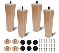 COEWUR 4 Pcs Patas para Muebles de Madera 20 cm Patas de Madera para Muebles Cuadradas Macizas Patás de sofá de Repuesto con placa de montaje,almohadilla antideslizante,tornillo,para mesa,cama,Armario