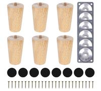 COEWUR 6 Piezas Patas para Muebles Madera 8cm Pies para Muebles con Placa de Montaje Tornillos y Protectores de Suelo Patas para Cama Mesa de Té Sofá Cajonera Mueble TV