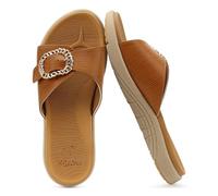 COFACE Ortopedicas Chanclas Mujer Comodas Elegantes Sandalias Pala Señora Verano Playa Piscina Fascitis Plantar Mules Ligera Abierta Piel Cuero Chancletas Antideslizante Goma Suela Caqui 38