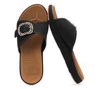 COFACE Ortopedicas Chanclas Mujer Comodas Elegantes Sandalias Pala Señora Verano Playa Piscina Fascitis Plantar Mules Ligera Abierta Piel Cuero Chancletas Antideslizante Goma Suela Negro Caqui 42