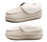 COFACE Zapatillas Casa Mujer Invierno Cerradas Termicas Pantuflas Caliente Peluche Piel Forradas Comodas Memory Foam Slippers Ortopedicas Goma Suela Babuchas Bej Blanco 40
