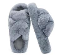 COFACE Zapatillas Casa Mujer Invierno Puntera Abierta Peludas Cómodas con Espuma Viscoelástica y Suela de Goma Antideslizante Tamaño 37