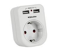Cofan Adaptador de enchufe bipolar | Con una toma frontal | Incluye 2 puertos USB