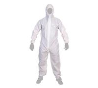 Cofan Buzo de Protección Desechable con Capucha Tipo 5/6 Cat III, Antiestático, Mono de Seguridad para Químicos, Pintura y Construcción, Tallas Desde la M a XXL (1, Blanco, L)