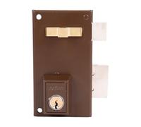 Cofan Cerradura de sobreponer de derecha | Cilindro redondo de Ø25 mm | 3 llaves incluidas | Color: marrón | Cerradura adaptable al modelo 56A | Medidas: 8,7 x 6 x 11,2 cm