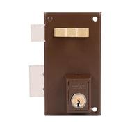 Cofan Cerradura de sobreponer de izquierda | Cilindro redondo de Ø25 mm | 3 llaves incluidas | Color: marrón | Cerradura adaptable al modelo 56A | Medidas: 8,7 x 6 x 11,2 cm