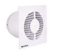 Cofan Extractor de baño Ø125 mm silencioso – Antirretorno, panel ultrafino, IP45, blanco