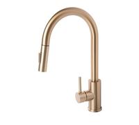 Cofan Grifo de Cocina Extensible, Grifo Cocina Fregadero Dorado de Acero, Rociador de ABS con 2 Funciones, Giratorio 360°, Incluye Cartucho Cerámico Ø35 mm