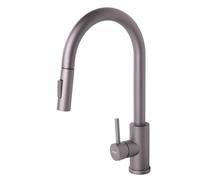 Cofan Grifo de Cocina Extensible, Grifo Cocina Fregadero Gris de Acero Inoxidable, Rociador de ABS con 2 Funciones, Giratorio 360°, Incluye Cartucho Cerámico Ø35 mm