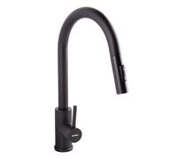 Cofan Grifo de Cocina Extensible, Grifo Cocina Fregadero Negro de Acero, Rociador de ABS con 2 Funciones, Giratorio 360°, Incluye Cartucho Cerámico Ø35 mm