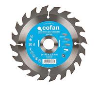 Cofan Hoja de sierra circular | Disco de corte para madera | 20 dientes | Adecuado para maderas laminadas, maderas duras y plásticos | Medidas: 140 x 20 mm