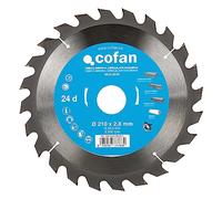 Cofan Hoja de sierra circular | Disco de corte para madera | 24 dientes | Adecuado para maderas laminadas, maderas duras y plásticos | Medidas: 210 x 30 mm | Grosor del disco: 2,8 mm